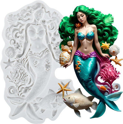 Mermaid Polymer Clay Mold Mermaid Silicone Resin Molds for DIY Crafts Epoxy Resi