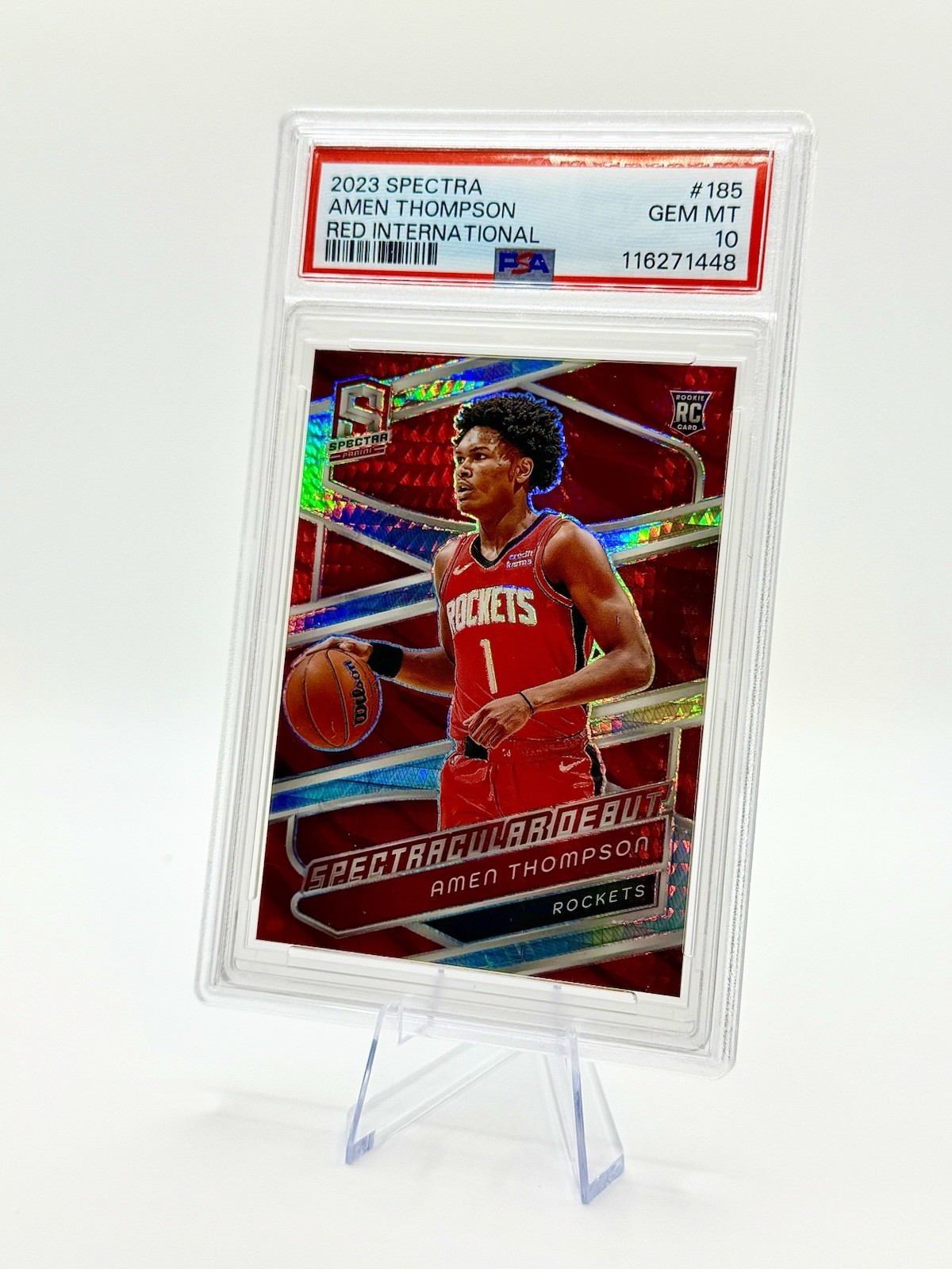2023 Panini Spectra AMEN THOMPSON ROOKIE Spectacular Debut International Red RC