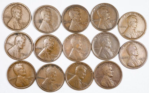 Lot of (14) 1918-D Lincoln Wheat Pennies Fine (VF) Condition