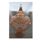 Vintage Hocking Glass Princess Pattern Pink Depression Glass Candy Dish w/ Lid