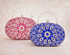 Rhinestone Clutch Bag Rose Red  & Blue Crystal Diamond Wedding Party Handbag |GO