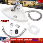 Boat Caravan Rv Camper Corner Vanity Sink White with Faucet Drain and Hose Kit