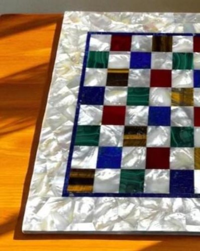 Square White Marble Chess Board – Handmade Mother of Pearl Inlay Game Set Gifts - Picture 3 of 10