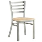 Ladder Back Clear Coat Metal Restaurant Chair With Natural Wood Seat