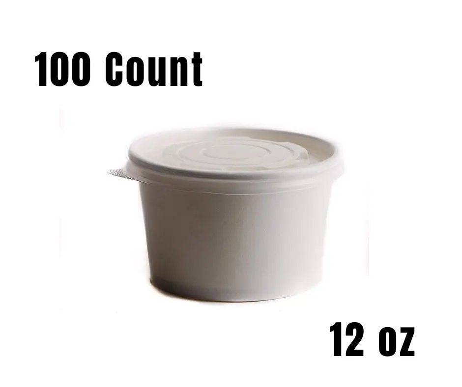 100 Ct. ] Disposable White Paper Soup Containers with Plastic Lids