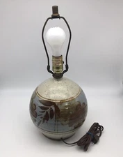 Vintage Lamp Stoneware California Ceramic Designers Pottery Brown Blue Round