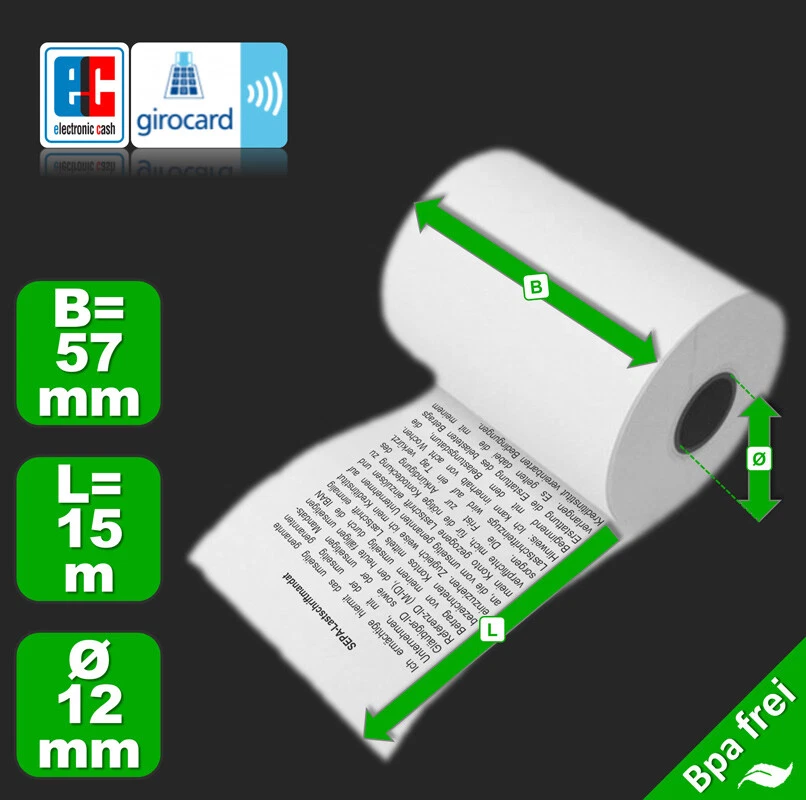 Topdeal - 50 EC Cash Thermorollen 57 mm x 15 m x 12 mm Ø 36 mm - Lastschrifttext