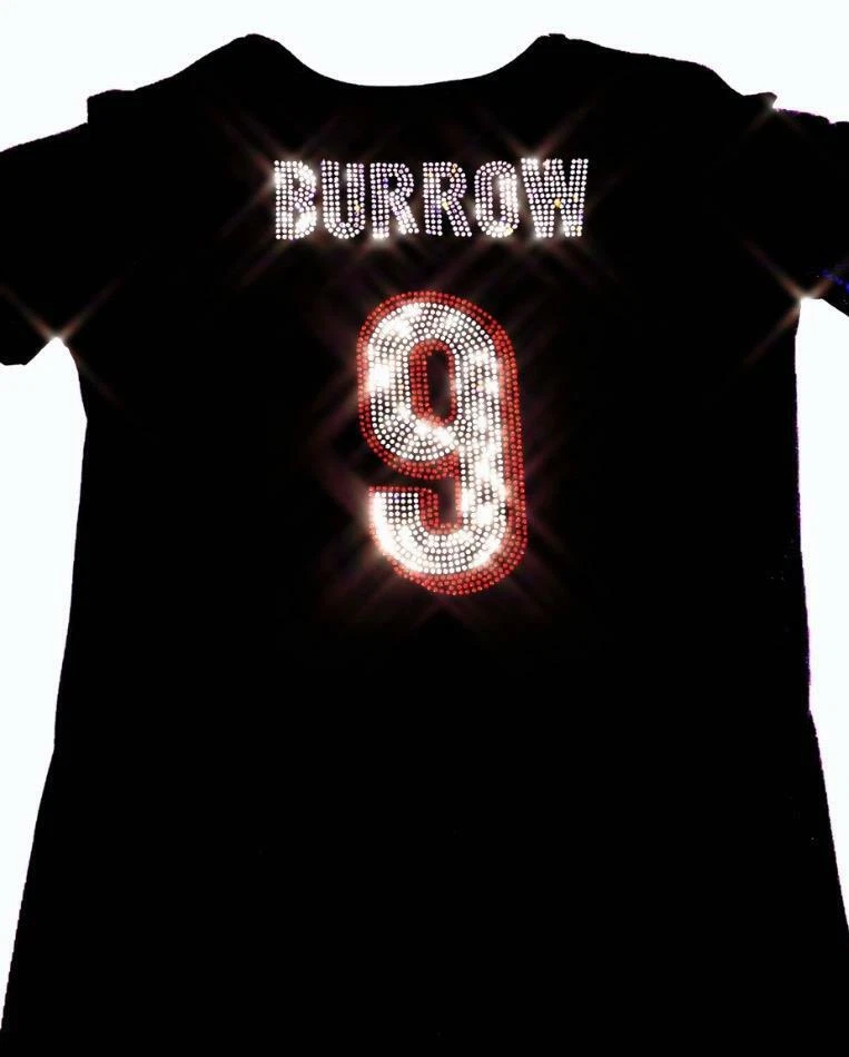 Womens Cincinnati Bengals Joe Burrow Crystal Bling Sparkle Jersey Top FAST  SHIP