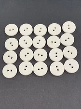 20 Buttons White Plastic 2 Hole Sew Through Sewing 5/8” Flat