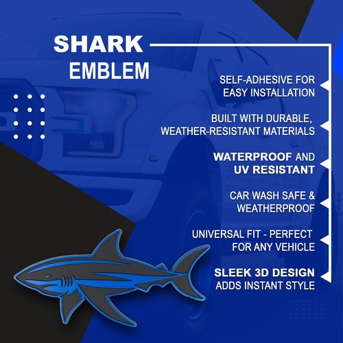 Blue Shark Emblem Fish Badge Custom Decal Car Accessories Truck SUV Set of 2 - Picture 3 of 6