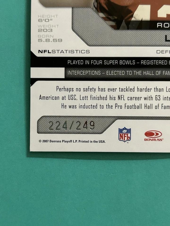 Ronnie Lott 2007 Leaf Limited Silver Foil #’d 224/249 San Francisco 49’ers - Image 2 of 3