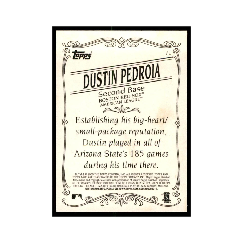 2009 Topps 206 Dustin Pedroia Baseball Cards #71 - Image 2 of 3