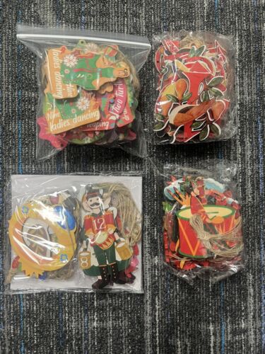 72 Pc Twelve 12 Days of Christmas wooden ornaments Rustic Vintage Pendants New