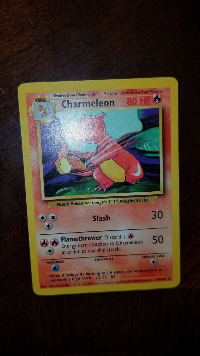 CHARMELEON BASE SET 24/102 UNCOMMON POKEMON TRADING CARD STAGE 1 WITH  SHADOW