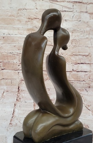Collectible Bronze Sculpture Abstract Kissing Couple Modern Art Statue Figurine - Picture 9 of 10