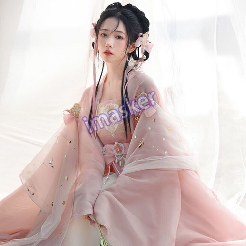 Pink Set Chinese Han Dynasty Traditional Hanfu Dress Halloween Cosplay Gradient - Picture 6 of 16