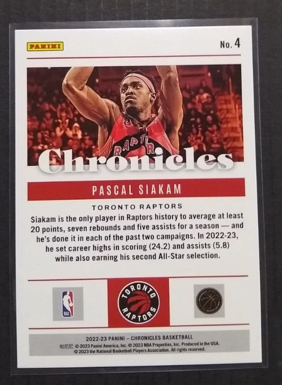 2022-23 Chronicles Pascal Siakam Asia Red #ed 20/48 #4 - Image 2 of 2