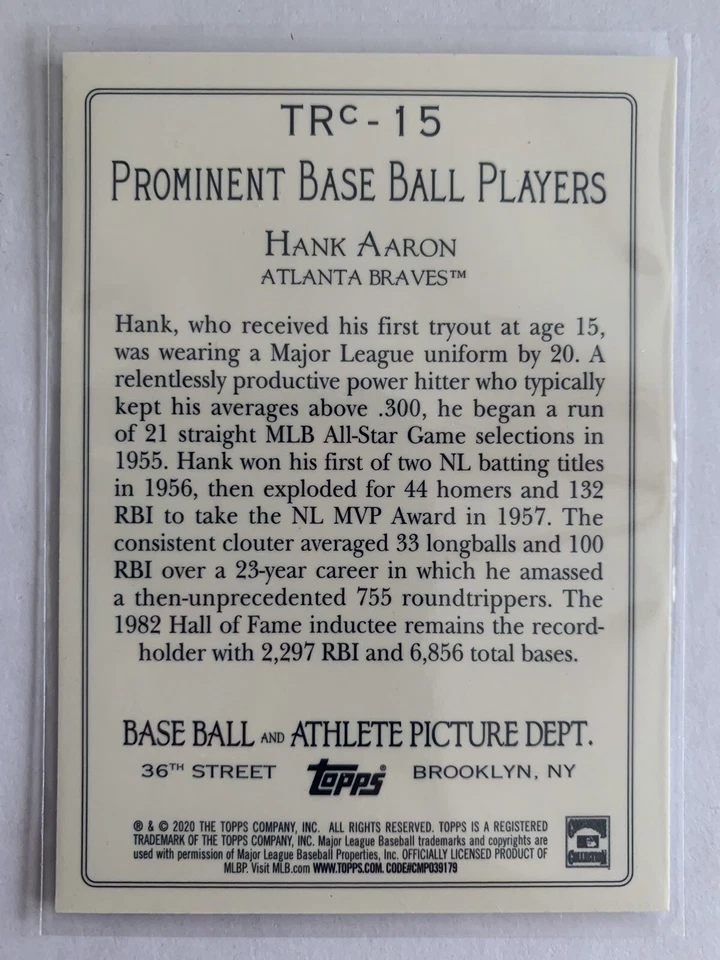 2020 Topps Series 2 Hank Aaron Turkey Red Topps Chrome #TRC-15 Braves - Image 2 of 2