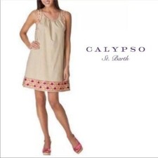 Calypso St. Barth of Target Tan Embroidered Sheath Dress Size Small