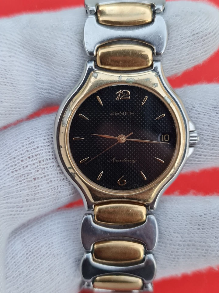 Reloj suizo de cuarzo dorado de 2 tonos Zenith Academy raro vintage Foto 3 de 4