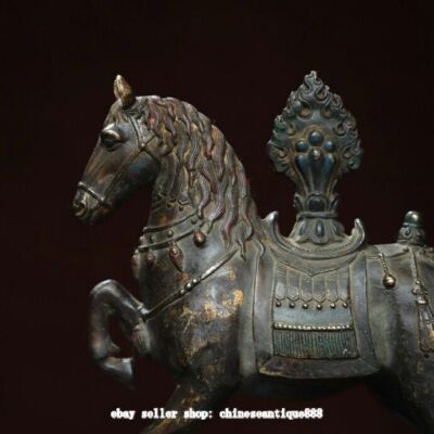 13'' Old China Dynasty Bronze Fengshui 12 Zodiac Year Horse Horses
