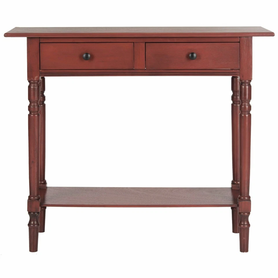 Red Wooden Console Table Behind Sofa Storage Hallway Accent 2 Drawers Furniture - Image 3 of 4