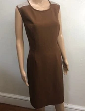 JM Studio John Meyer Brown Sheath Dress Size 12 Sleeveless Houndstooth Accent