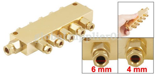 A● 14mm Hole Distance Adjustable Brass 5 Way Oil Separator Distributor Gold Tone - Imagen 2 de 2