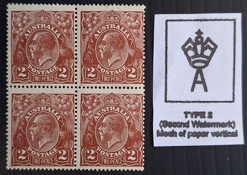 1924 Australia Blk 4X2d red Brown KGV stamps 2nd WMK Die 1 Mint/MUH Cat $300.00 - Bild 2 von 3