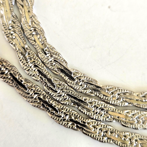 Vintage Flattened Rope Silver Tone Chain 24.5" Necklace 3/16"Wide Lobster Clasp - Picture 3 of 5