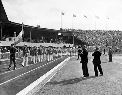 The Welsh Team picture opening of Commonwealth Games Cardiff Arms - 1958 Photo