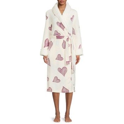 Secret Treasures Women's Plush Robe White Purple Hearts Faux Minky XL