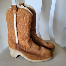 VTG Y2K Sears Women's Size 10 Quilted Brown Suede Sherpa Lined Gum Heel boots