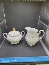 Mitterteich Bavaria GERMANY FALLING LEAVES" Creamer & Lidded Sugar Bowl 