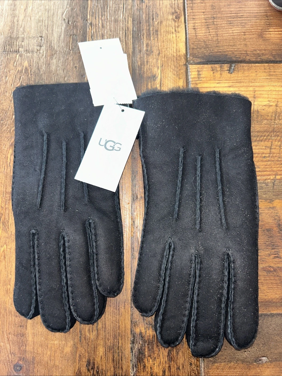 UGG 17391 L Large Contrast Sheepskin Glove Black New With Tags NWT $162