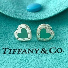 TIFFANY  Co. Return to Love Blue Enamel Heart Earrings 925 w/Box, Dust Bag Used