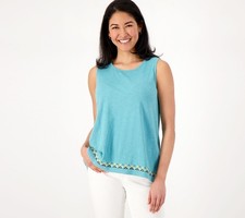 Denim & Co. Women's Top Sz 2XS (XXS) Canyon Retreat High-Low Hem Blue A598399