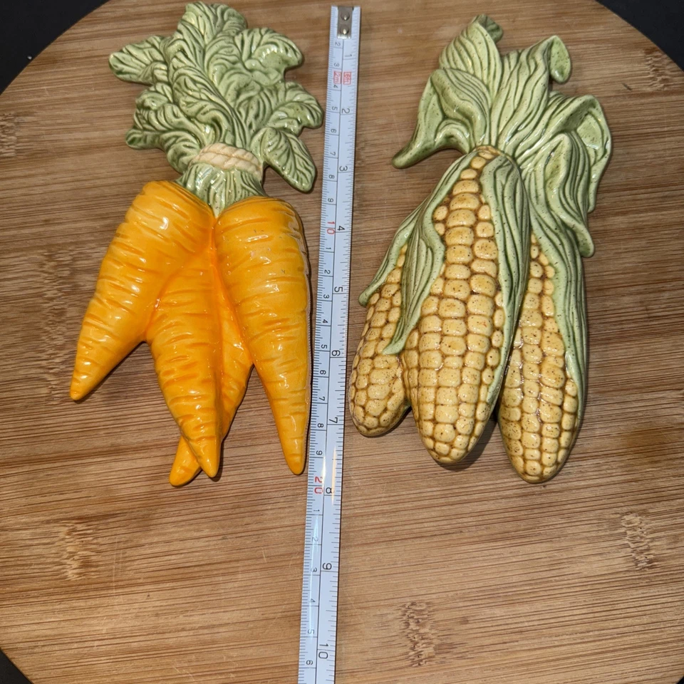 Винтажные глазурованные керамические 3D поднятые овощи настенные таблички кукуруза морковь сердцевина коттеджа - Изображение 4 из 4