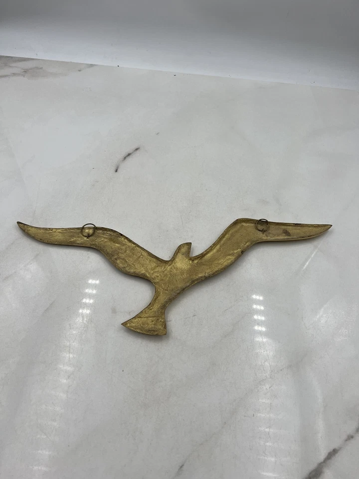 Arte de pared de gaviota de latón vintage 15 pulgadas mediados de siglo moderno decoración de escultura de pájaro Foto 2 de 4