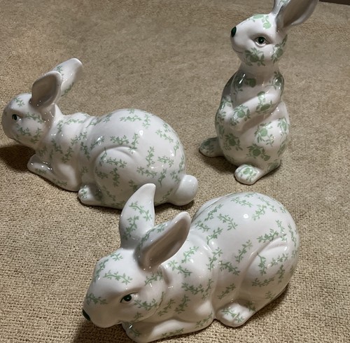 Life Size Bunny White Green Rabbit Porcelain Figurine Lot Of 4 Beauties Freeship - Picture 11 of 11