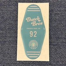 Dutch Bros Vintage Hotel Room Key 3D Puffy Grants Pass Teal Sticker June 2021