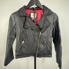 Cherokee Black Faux Leather Moto Jacket with Red Lining kids medium