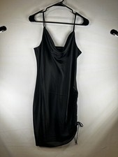 Black Satin Slip Dress Forever 21 M Ruched Side