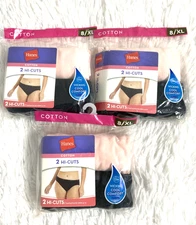 6 Hanes 100% Cotton Hi Cuts Size XL Black Pink Underwear Cool Comfort Wicking