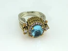 Vintage Gold Sterling Silver 925 Blue Topaz & Quartz Stones Flip Ring Size 6.25