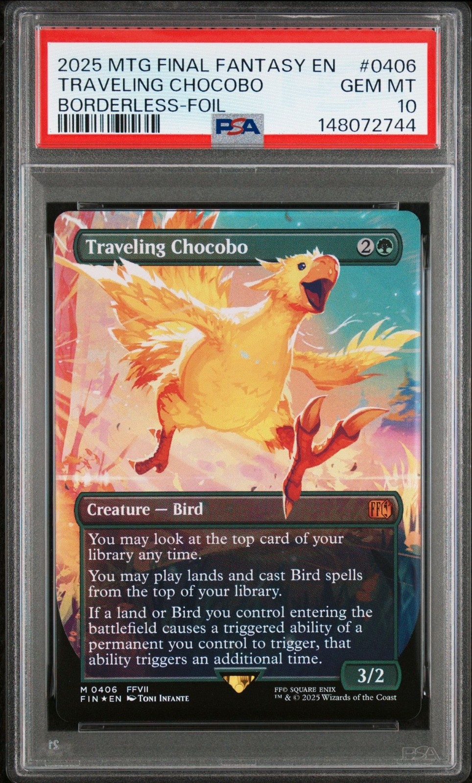 MTG Final Fantasy Traveling Chocobo Borderless Foil #0406 PSA 10 Gem Mint