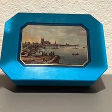 Vintage Teal Hinged Box w/ Scenic Cityscape A...
