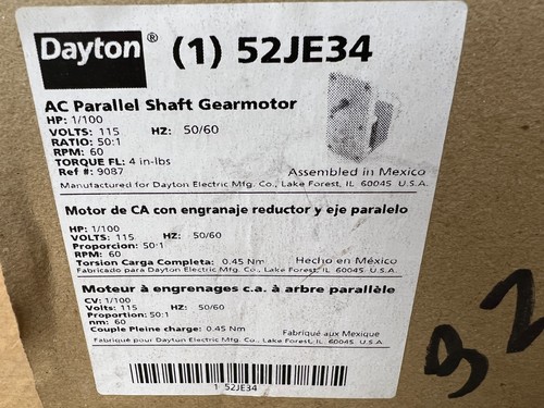DAYTON, 52JE34, 1/100HP AC PARALLEL SHAFT GEAR MOTOR, 115V NIB! MAKE OFFER!! - Picture 2 of 3