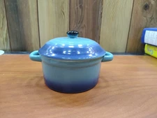 NEW Blue Stoneware Casserole Dutch Oven Crockpot Baking Dish Personal Coquette