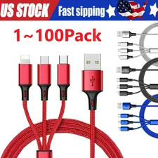 3in1 Fast USB Charging Cable Universal Multi Function CellPhone Charger Cord LOT